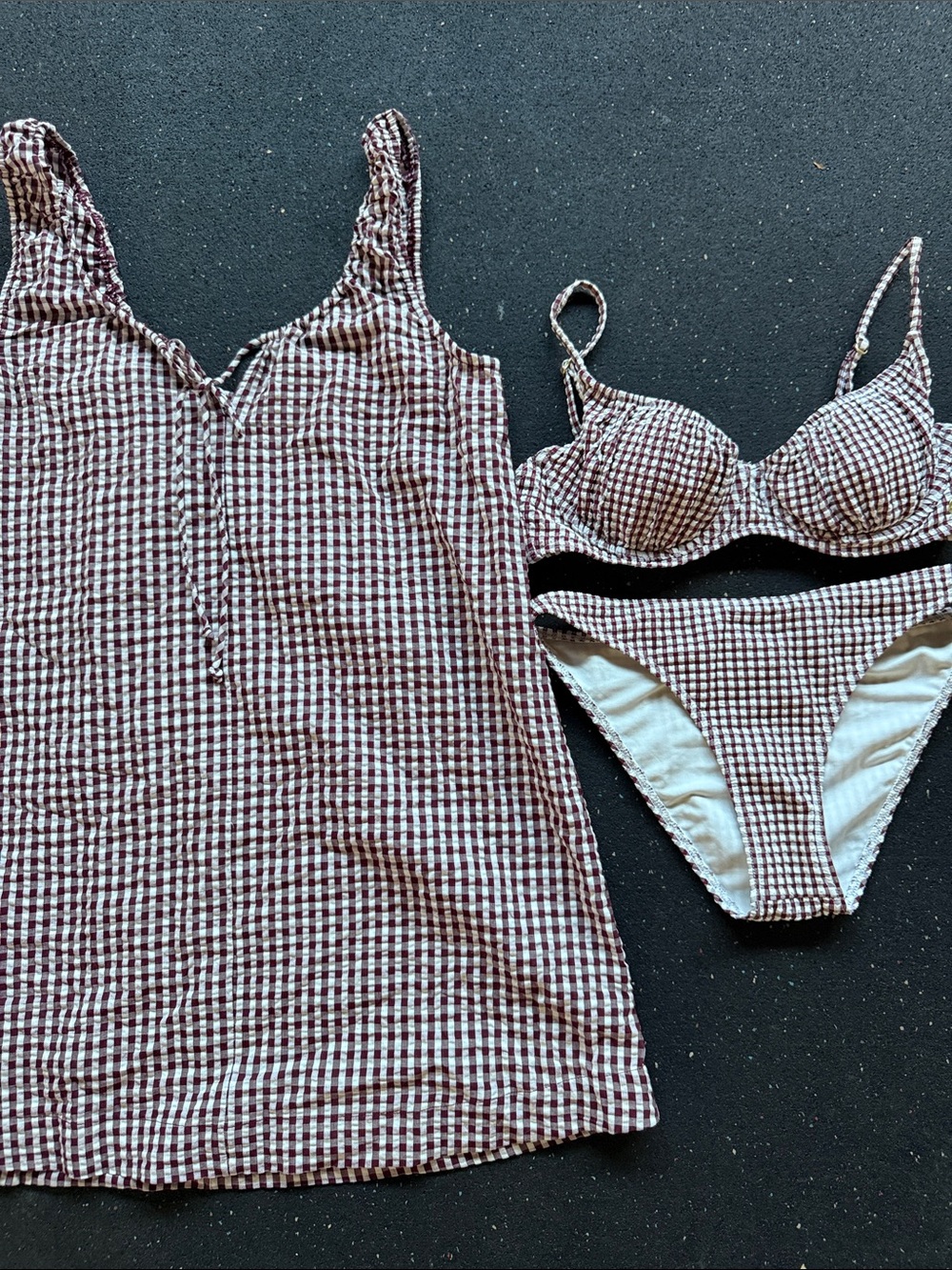 Billabong Brown Gingham Bikini Set with Matching Cover-Up